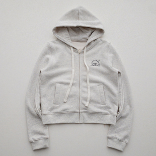 奶油少女连帽卫衣 番茄自制 卡通手绘刺绣小狗抓绒窄版正肩外套