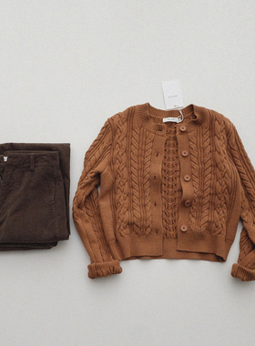 番茄自制 圣诞焦糖榛果 圆领麻花开衫毛衣外套