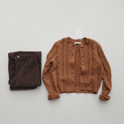 TOMATO SHOP 番茄自制 圣诞焦糖榛果 圆领麻花开衫毛衣外套