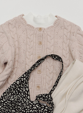 法式少女复古波浪花边麻花镂空针织衫上衣韩系软糯毛衣开衫