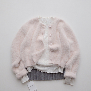 TOMATO SHOP芝芝桃粉~纯色软糯仿水貂绒毛衣开衫外套