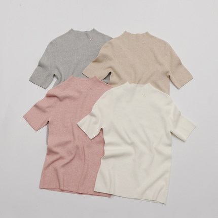 亲肤绒无缝中袖针织衫 细腻手感半高领少女气质修身显瘦上衣女