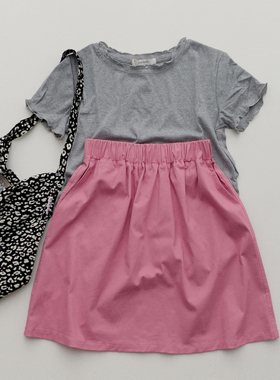 芝士桃桃粉~韩国2025春夏女装新款~松紧腰纯色简约A字半身短裙