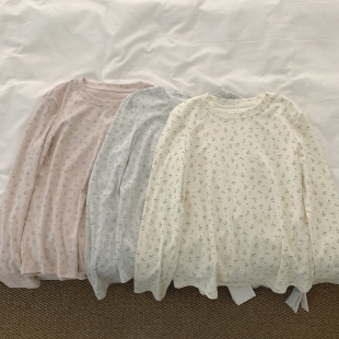 碎花圆领长袖 T恤～春日花花温柔棉质百搭上衣