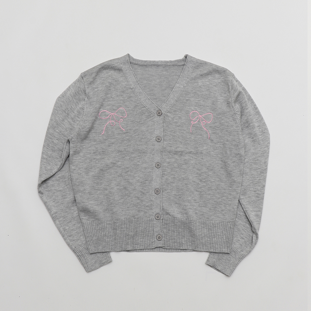 法式少女蝴蝶结针织开衫2025秋冬新款V领刺绣针织衫外套上衣女