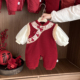 女宝宝公主满月百天周岁衣服冬季 婴儿拜年服红色新年装 冬装 连体衣