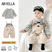 婴儿新品 男宝宝2025年秋款 连体衣可爱超萌两件套外出满月百天爬服