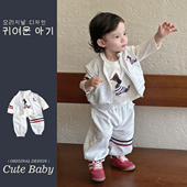 新款 韩版 ins套装 儿童男宝外出服2025秋季 婴幼儿A类卫衣卫裤 三件套