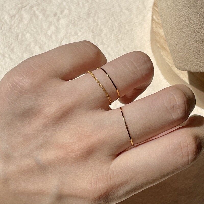 juice accessory 爆炸好看不掉色0.5mm极细14k戒指素圈女设计小众 - 实物图