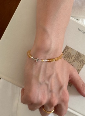 天然黄水晶手链女款小众精致925纯银碎银子手串女招财