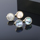 欧美新品 扣男士 彩色鲍鱼贝壳石头袖 钉女亚马逊 袖 法式 方形西装 衬衫