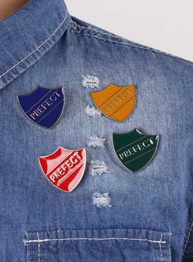 Wish 卡通字母盾牌创意刻字 Prefect 胸针牛仔衬衫配饰