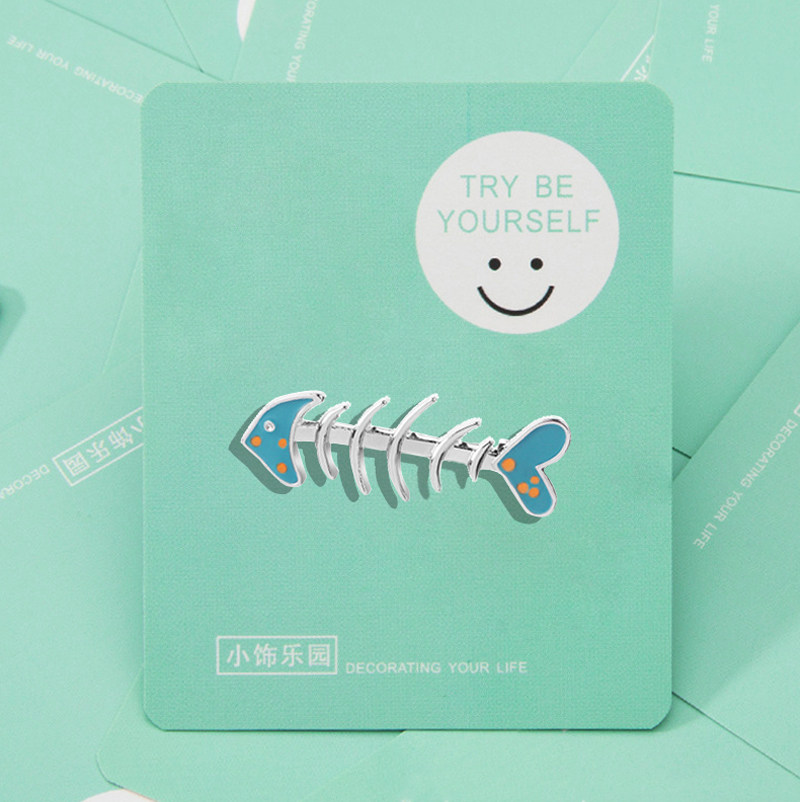 萌趣卡通鱼骨头蓝胸针日系可爱百搭衣服领针别针扣包包徽章配饰品