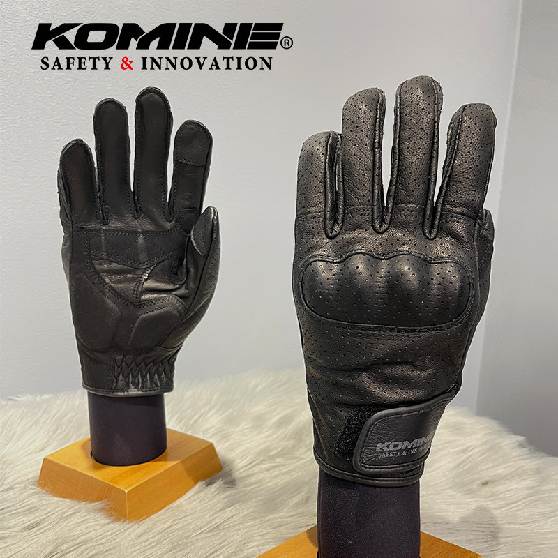 KOMINE春夏轻复古羊皮骑行手套男女款皮革打孔透气散热手套GK-257