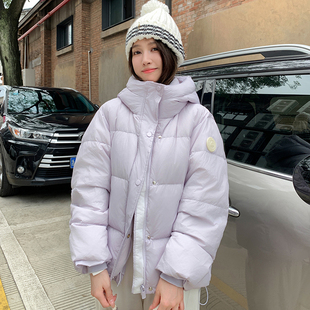 甜可可韩版短款小个子羽绒服女连帽白鸭绒面包服加厚宽松外套冬季