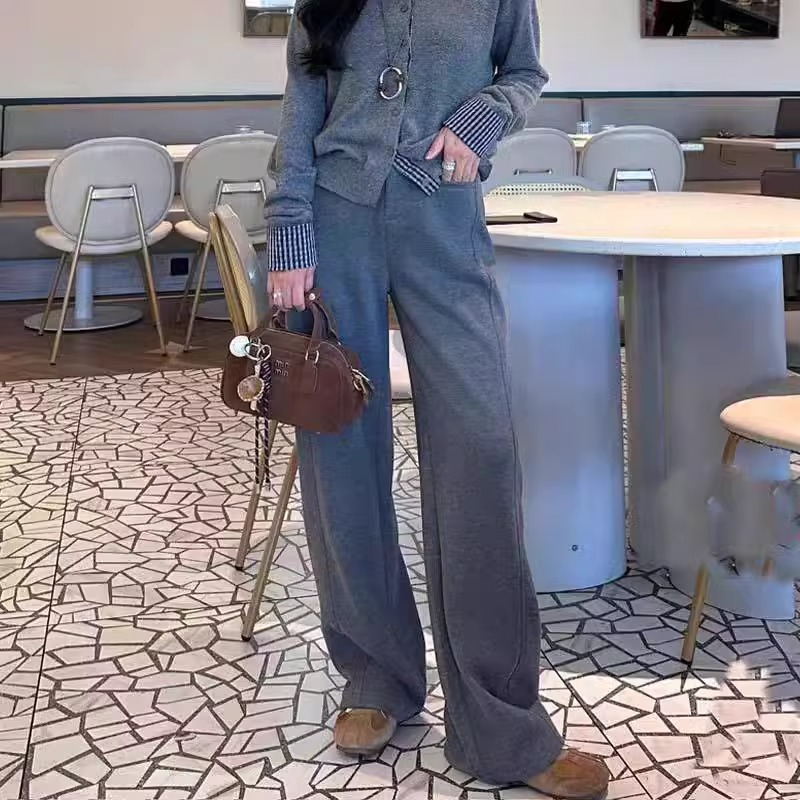 窄版阔腿休闲裤女2024秋冬新款韩版显瘦加厚呢子裤百搭洋气直筒裤