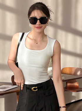 白色吊带背心女2024新款夏内搭外穿无袖带胸垫美背文胸一体上衣