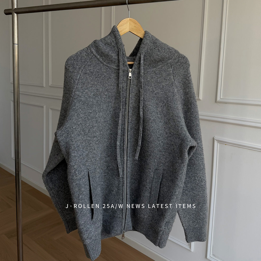 L&P羊毛混纺拉链连帽针织衫休闲