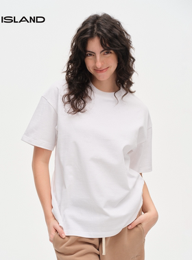 度假向岛新疆棉纯棉宽螺纹圆领短袖T恤宽松休闲女款丨25407RS006