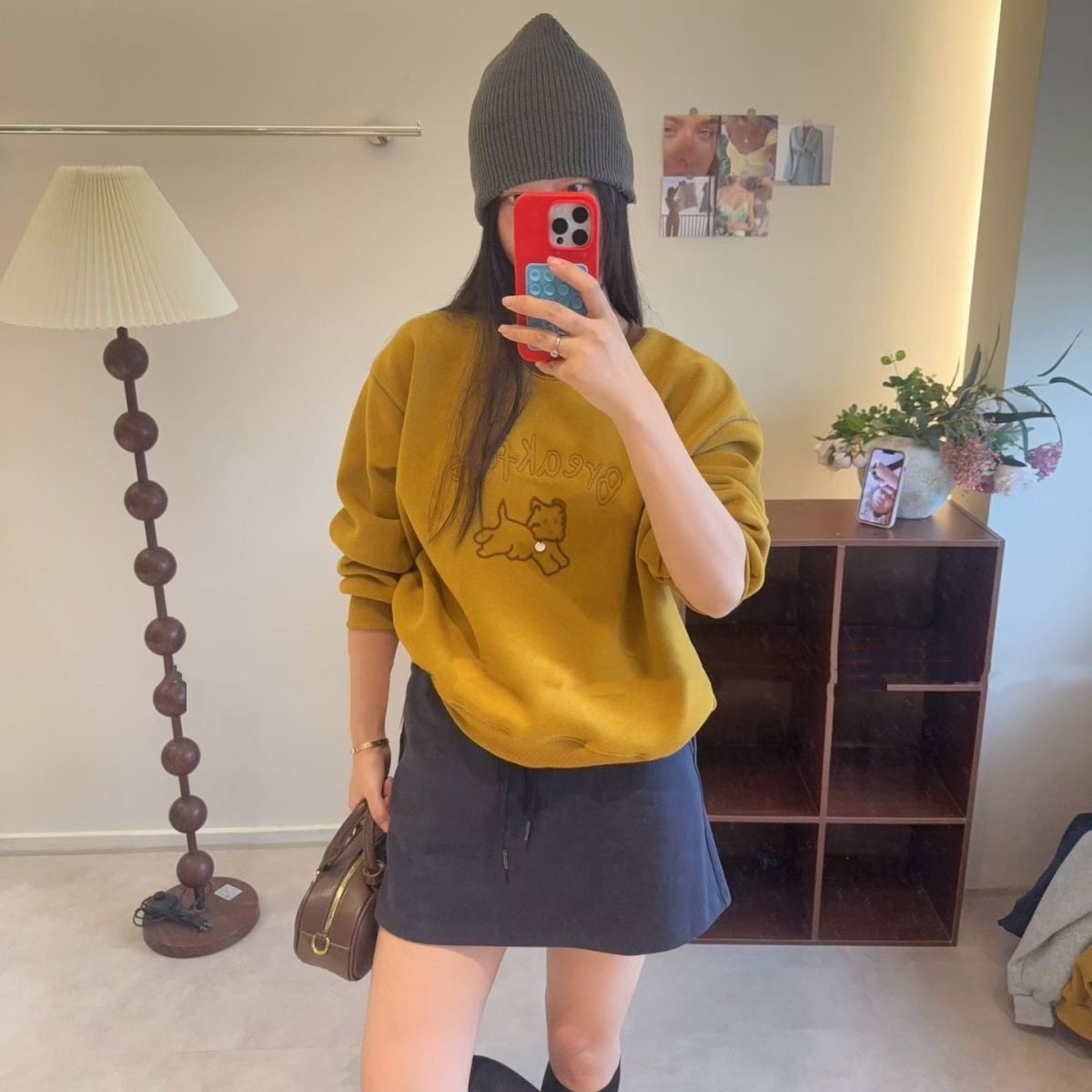 韩系卡通刺绣印花加奥利绒圆领卫衣宽松休闲百搭套头上衣女