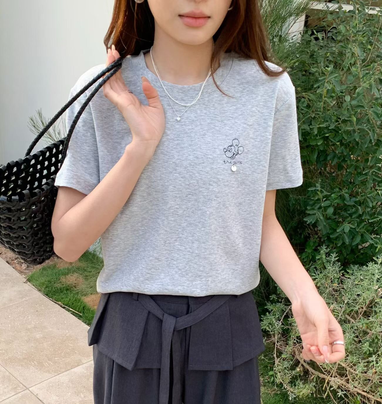莱赛尔棉2026夏季新款米奇刺绣正肩百搭显瘦减龄宽松圆领短袖T恤