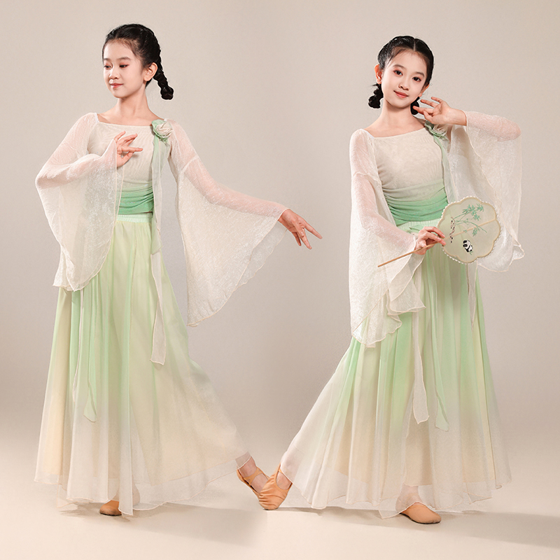 儿童古典舞演出服渐变纱衣练功服喇叭袖中国舞仙气女飘逸舞蹈服装