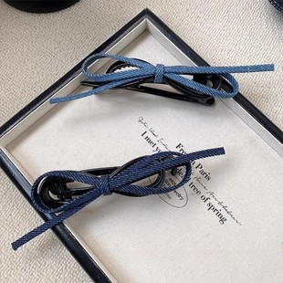 牛仔布艺蝴蝶结2025新款 一字扭扭夹发夹女后脑勺盘发气质发卡头饰