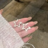 双层碎冰冰五角星星星耳环2025新款 小众设计高级感满钻银色耳钉女