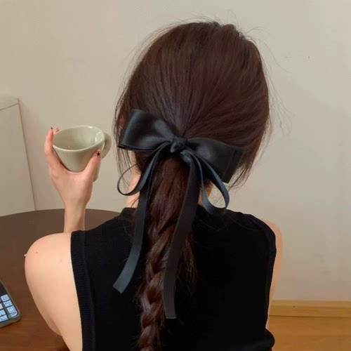 法式优雅蝴蝶结飘带发夹高颜值马尾一字夹女时尚后脑勺弹簧夹发卡 - 封面