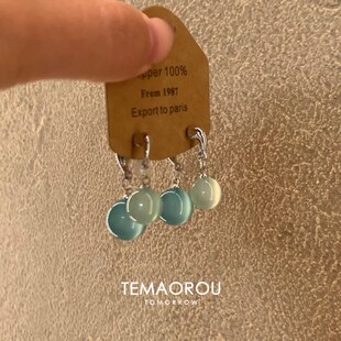 夏日小清新蓝绿色小球耳坠氛围感时尚百搭耳环小众设计感耳饰新品