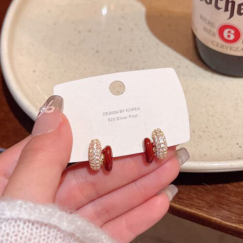 法式复古轻奢几何锆石C形耳钉