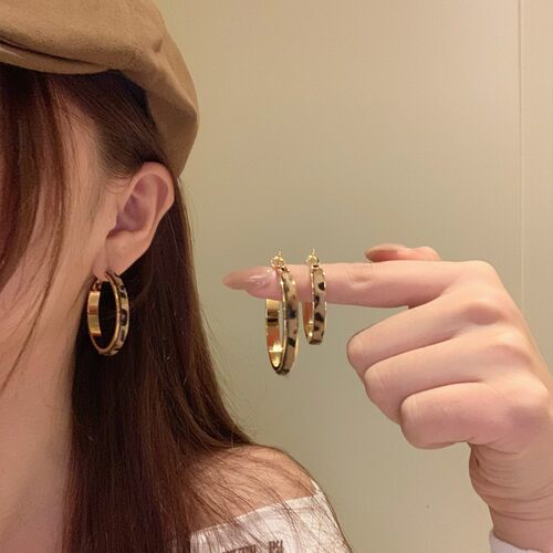 韩系复古豹纹毛绒耳环