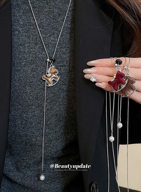 本命年珍珠虎眼石小马毛衣链