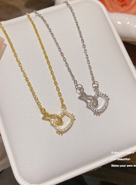 可爱小猫吃鱼小众轻奢锁骨链