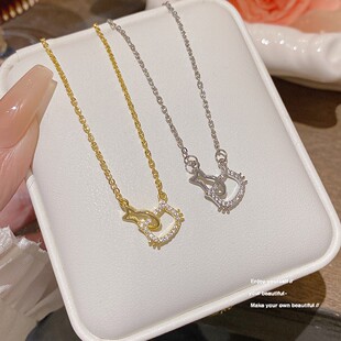 小猫吃鱼可爱项链轻奢小众设计感吊坠小众简约ins精致甜美锁骨链