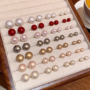 法式复古馒头珍珠耳钉女小众高级感养耳洞套装珍珠耳环经典款耳饰