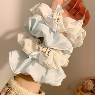 韩系蓝色波点大肠发圈女高级感慵懒风扎头发绳低马尾发饰简约头绳