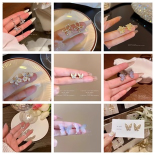 锆石珍珠蝴蝶结耳钉女小众设计感简约高级时尚 气质百搭耳环耳饰品