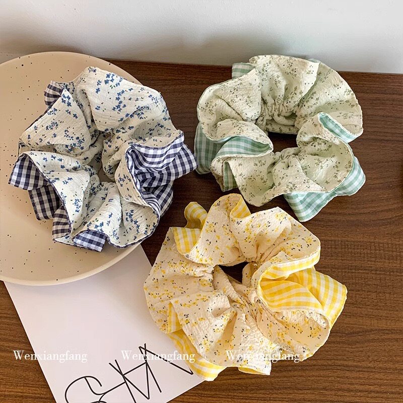 清新碎花格纹撞色高弹力大肠发圈发圈高级感扎头发简约甜美风头饰