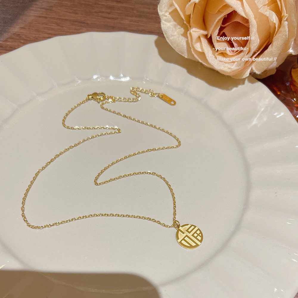 轻奢钛钢真金电镀金色福字吊坠