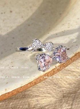 超甜少女心粉色蝴蝶结戒指