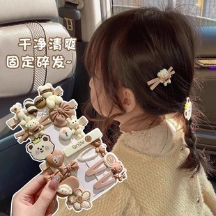寶寶邊夾女童前額劉海夾夾子頭飾發卡 兒童奶咖色卡通發夾2024新款
