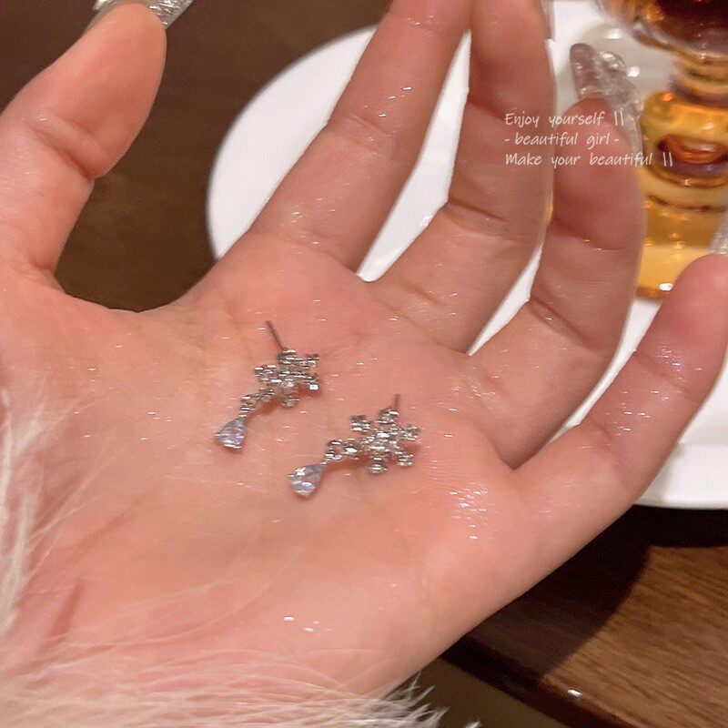 精致温柔闪锆雪花耳环女秋冬高级感耳饰新款2025年爆款潮耳钉耳饰