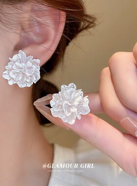 森系超仙栀子花朵耳钉女小众设计感玫瑰花耳环日韩时尚小清新耳饰