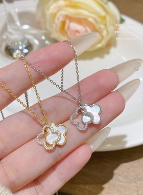 双层四叶草钛钢新款简约百搭时尚