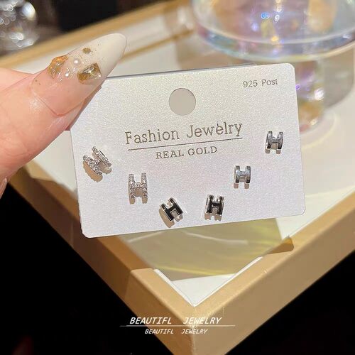 简约百搭银黑滴釉H耳钉