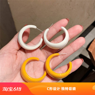 法式复古C形树脂耳圈耳环女韩国简约气质百搭时尚耳钉耳饰冷淡风