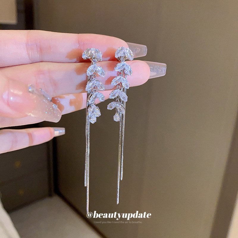 设计感时尚锆石麦穗流苏两戴耳环