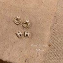 小众时尚 设计感H字母圆环大牌镶钻耳钉气质百搭简约小巧银针耳饰