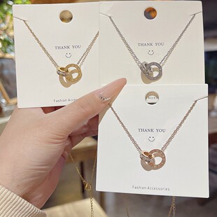 气质爆款 钛钢项链 双环圆圈锁骨链气质甜美不掉色小众设计颈链时尚